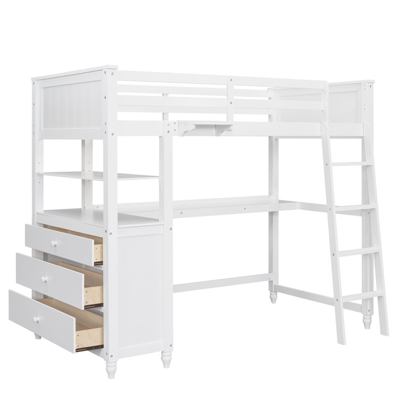 Lit mezzanine simple avec bureau et tiroir - Pièce de chambre polyvalente, espace de travail blanc, idéal pour les petites chambres
