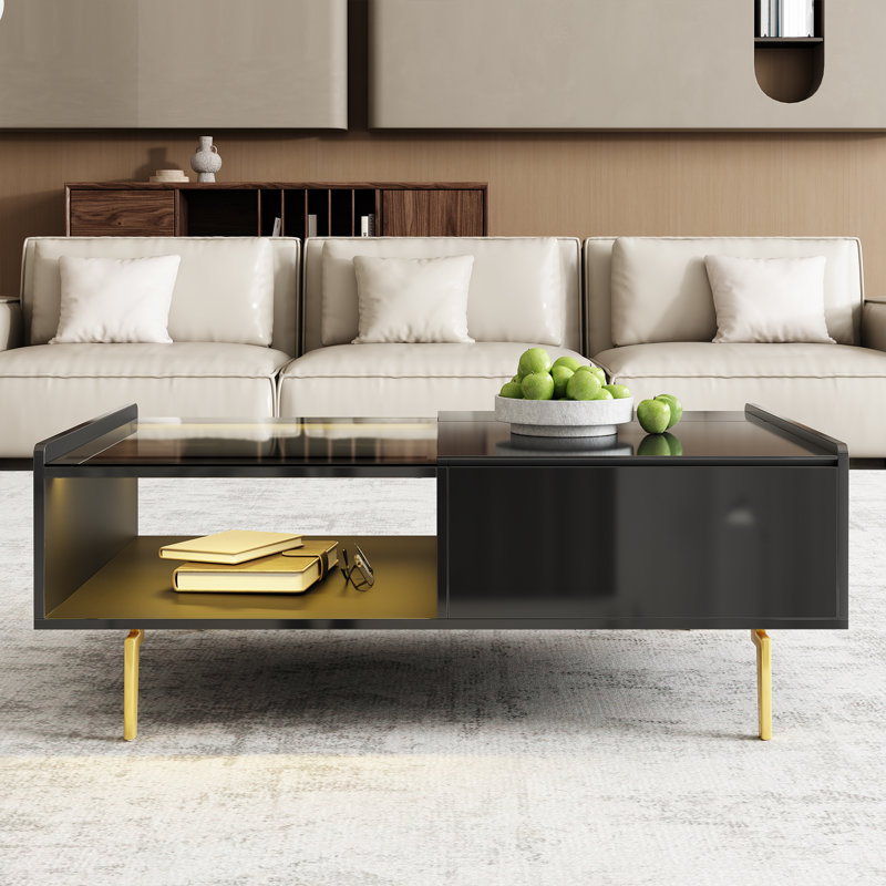 Table basse Hanry avec plateau relevable et lumières DEL, Noir