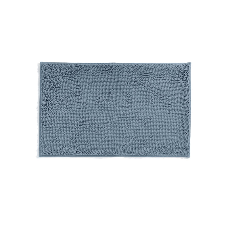 Soft Absorbent Chenille Bath Mat Rug with Anti-Skid Rubber Backing, Light Blue, Single - 34" L x 21" W