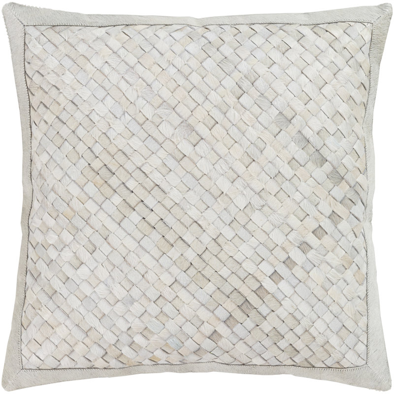 Cesta Geometric Leather/Suede Throw Pillow, Down, White