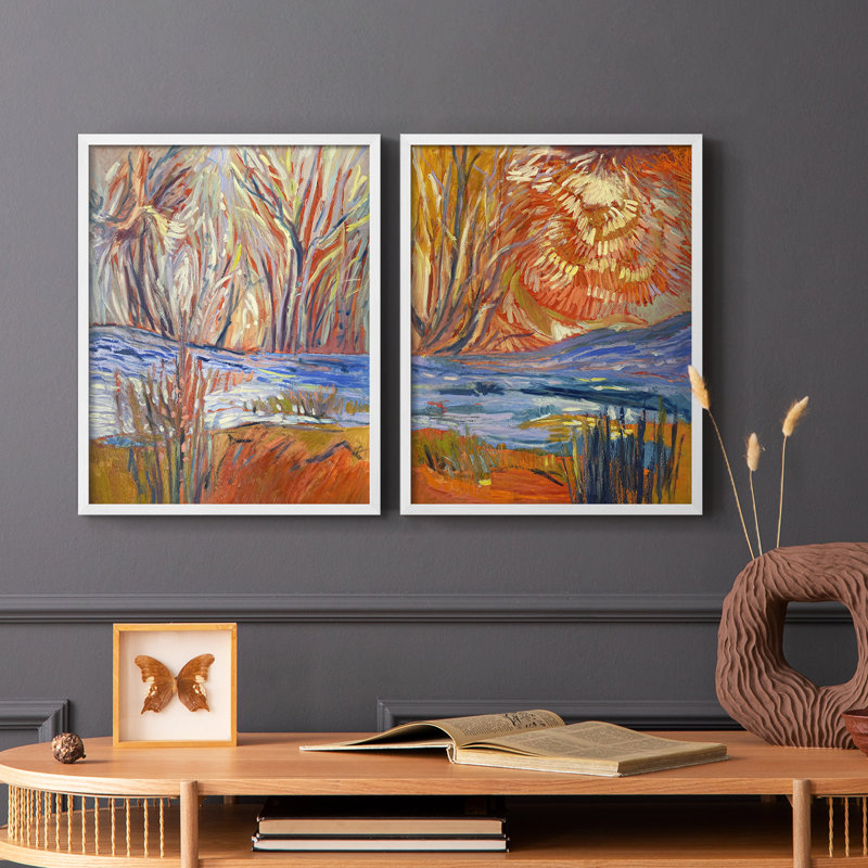 «Cadmium Winter Solstice I», reproduction encadrée de qualité supérieure - prête à être accrochée - aucun clou requis - aucun clou requis