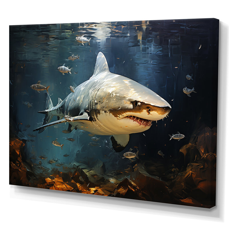 Requin sous l'eau II - Sharkwall Art, H 30 po x l 40 po x P 1,5 po, Toile tendue