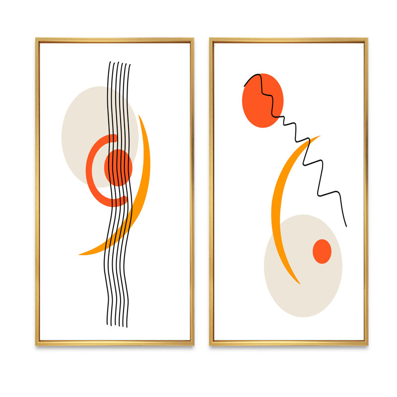 Scandinavian Abstract Minimalistic Geometrics XV - ensemble de 2 impressions, H 20 po x l 24 po x P 1 po, Cadre doré