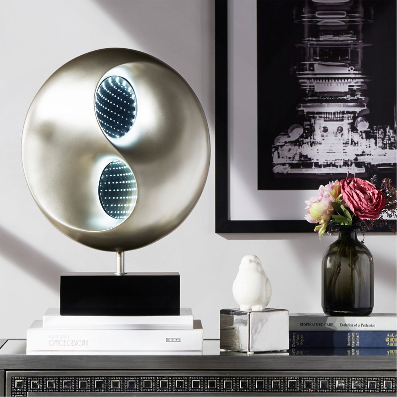 Lampe de table design ultra-moderne à DEL avec miroir infini noir et argent