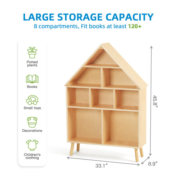 Catch-All Kids Multi-Cubby 35in Toy Organizer with Bookrack - White