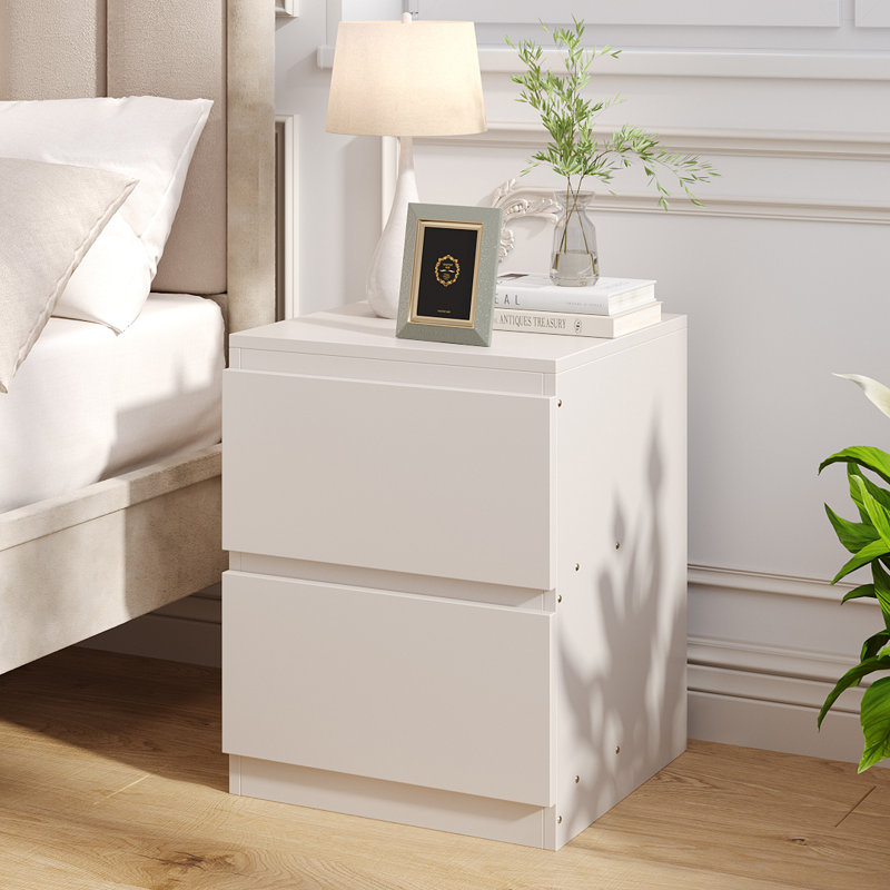 Solid + Manufactured Wood Bedside Table, White