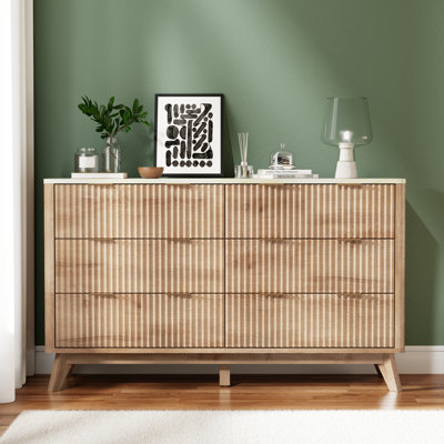 6 Drawers Dresser With Faux Marble Top & Curved Design