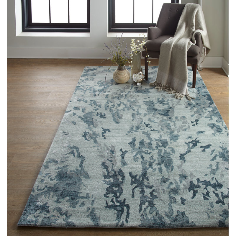 Tapis bleu touffeté à la main Mcmurtry, Rectangle 3 pi 6 po x 5 pi 6 po