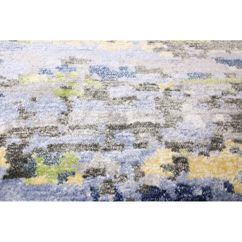 Gray and Blue Hand-knotted Viscose Abstract 9' x 12' Rug