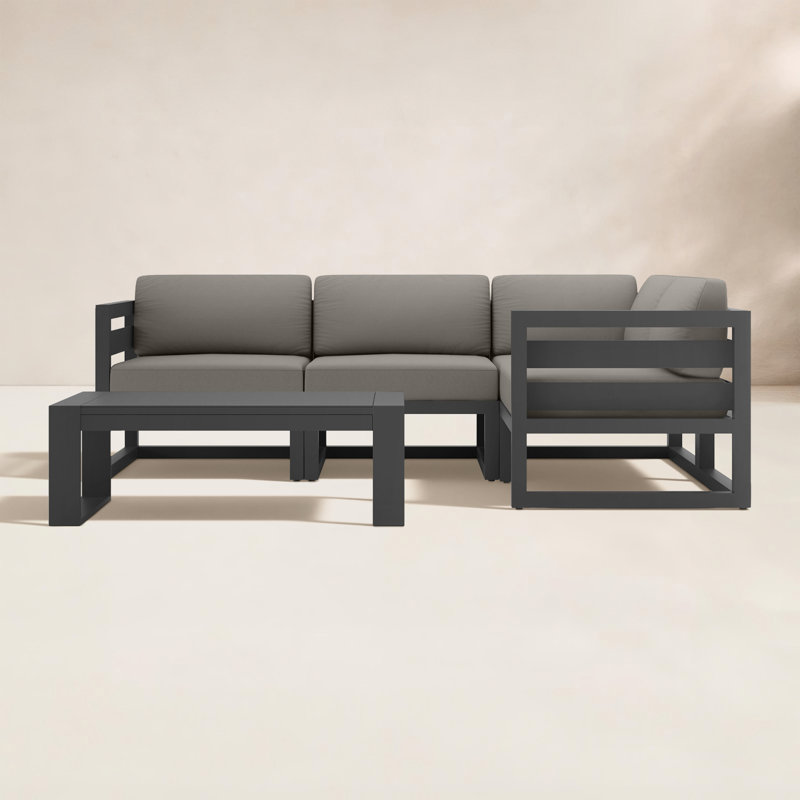 Avion 5 Piece Sectional Set - Black, Canvas Charcoal Sunbrella® Canvas, Slate