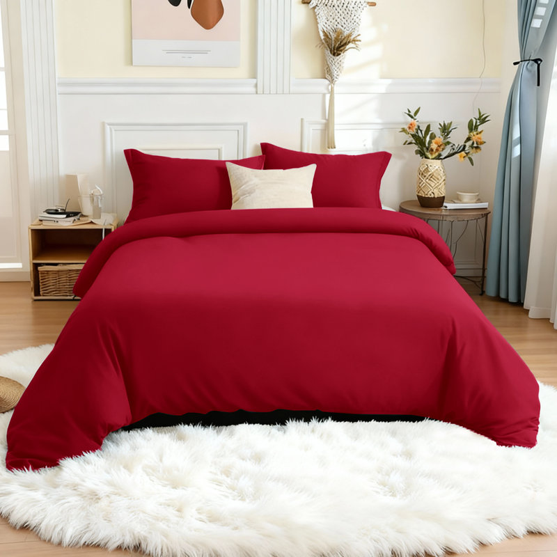Microfiber 250 TC Reversible 4 piece Plain Duvet Cover Set with Pillowcases, Burgundy