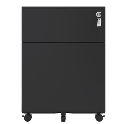 2 Drawer File Cabinet In Steel, With Lock, Fits Legal/Letter/A4/F4, Office & Home, Black Steel Drawers And For Home Fashionable Style,