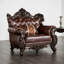 Chaise de style traditionnel cerisier foncé et finition 1 pièce accoudoirs roulés cloutés garniture cloutée touche capitonnée dossier principal salon-1512992910