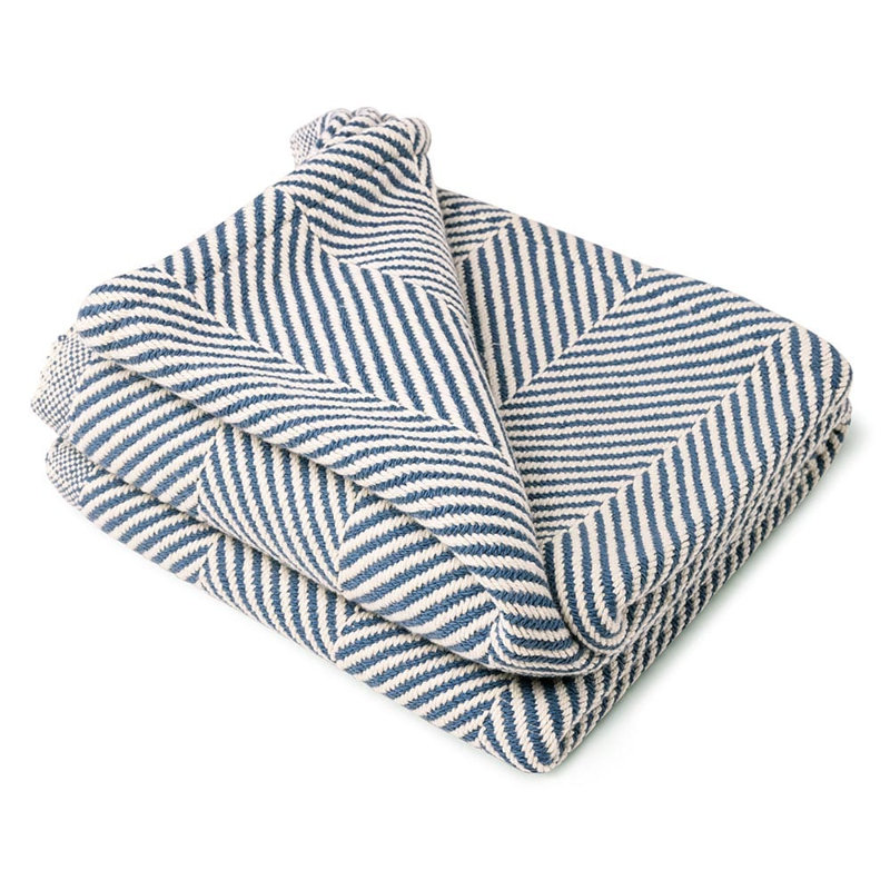 Monhegan Cotton Throw Without Fringe, Blue Chevron