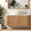 Meuble-lavabo flottant moderne avec lavabo en céramique et rangement incurvé