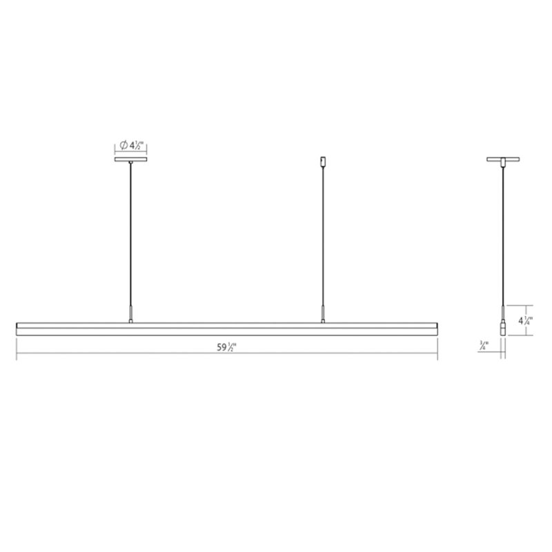 Stiletto 1 - Light LED Pendant, Bright Satin Aluminum, 1.75" H x 59.5" W x 0.75" D