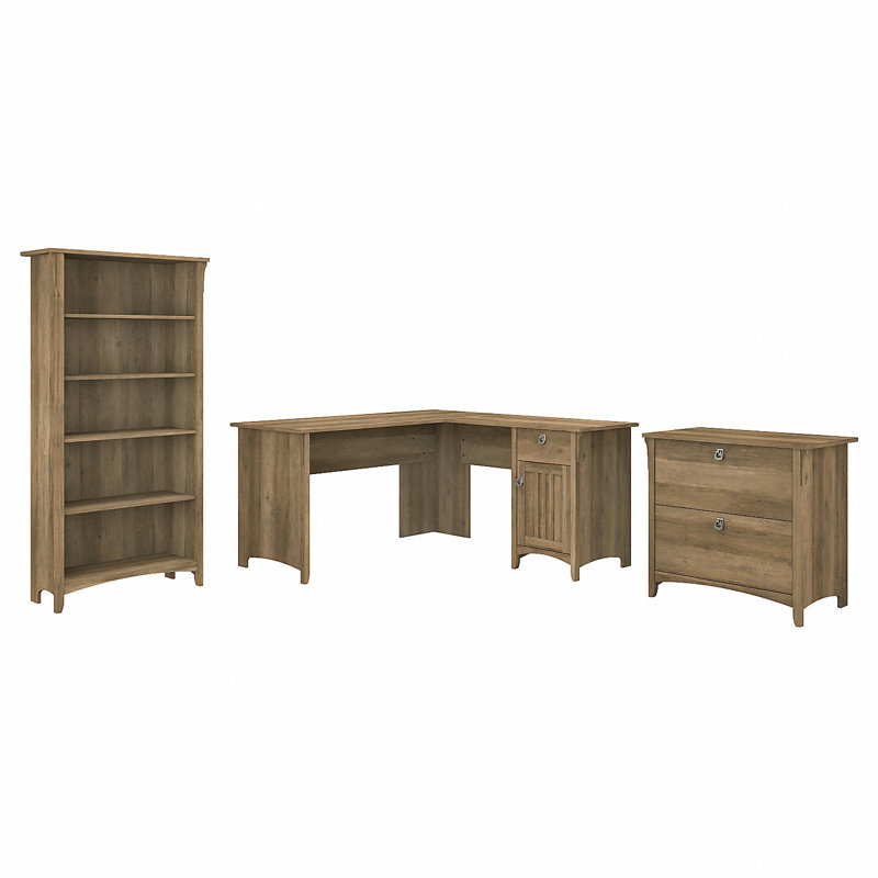 Khadesha 3 Piece Computer Desk Office Set, Reclaimed Pine
