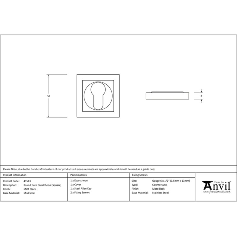 Concealed, Square Euro Escutcheon Door Accessory, Matt Black