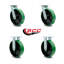 8 Inch Green Poly on Cast Iron Caster Set with Roller Bearings 2 Swivel 2 Rigid