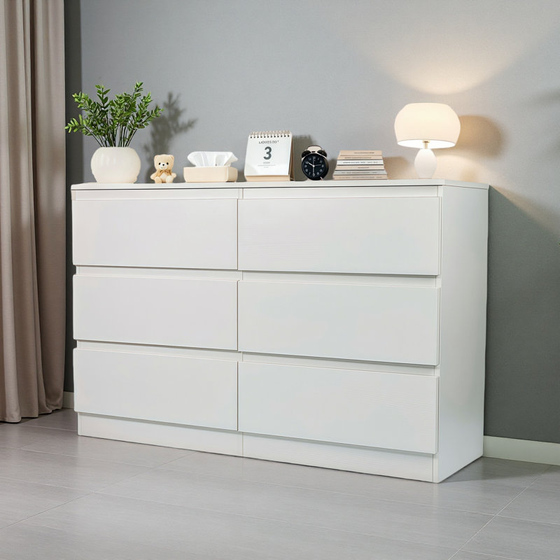 Modern Bedroom 6 Drawer Dresser, White