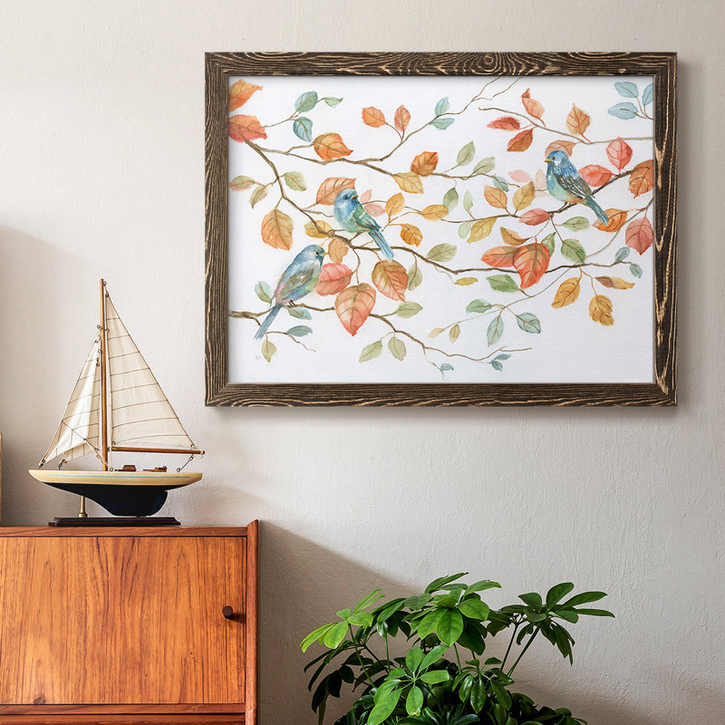 Bird Trio, reproduction d'art sur toile, H 14 po x l 20 po x P 1,5 po, Noyer