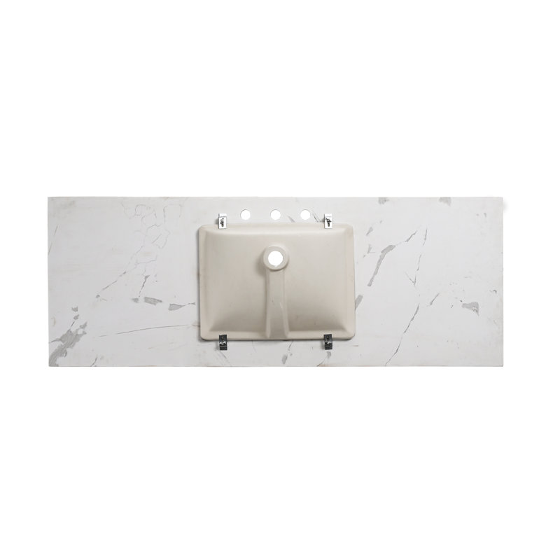 Comptoir de salle de bain 60 pouces avec comptoir en pierre de quartz avec lavabo rectangulaire encastré en céramique et 2 éclaboussures latérales