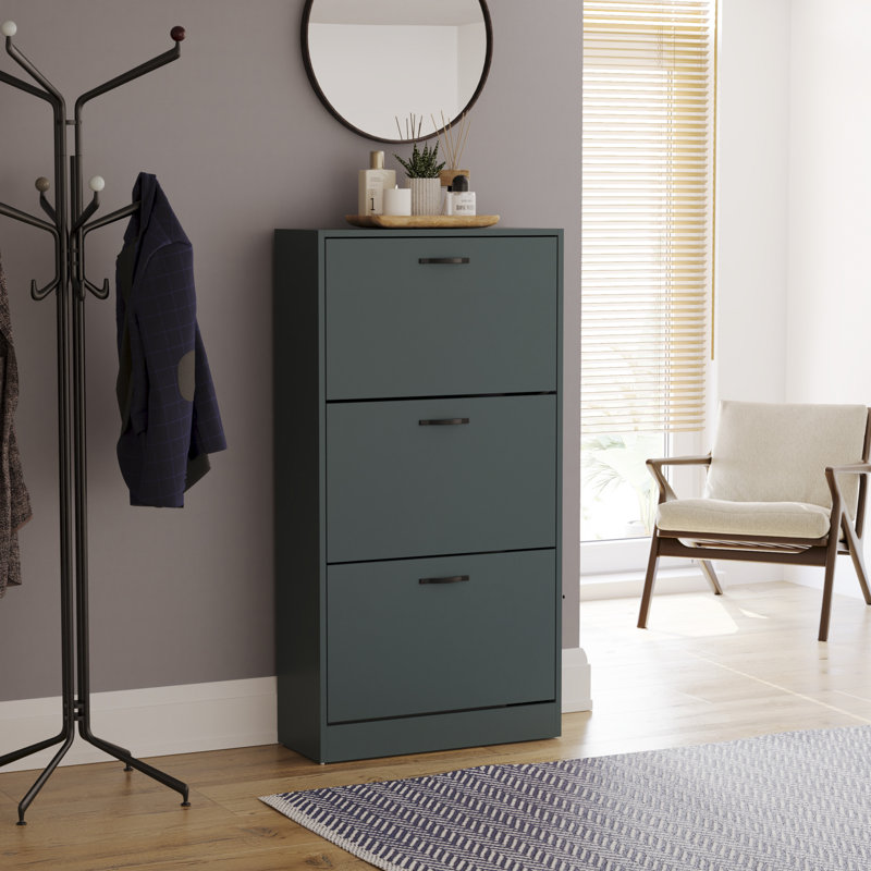 Vida 3 Drawer Flip Down Shoe Storage Free Standing Cabinet For Hallway, 118" H x 60" W x 24" D, Green