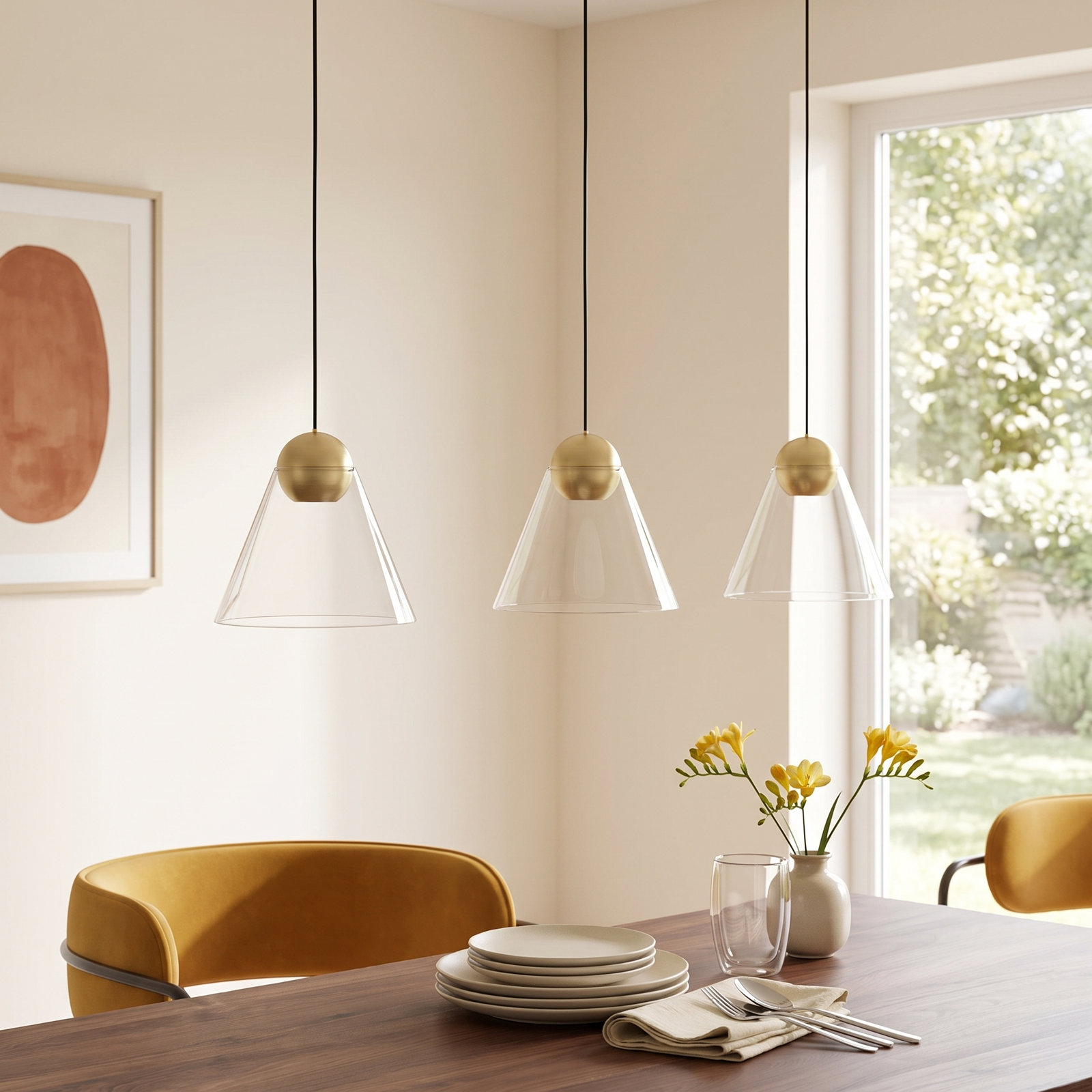 Jeffery 3 Light Glass Dimmable Pendant