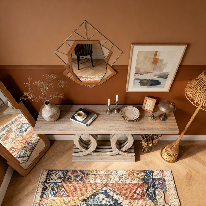 Farmhouse Hallway Sofa Table With Geometric Base, Grey