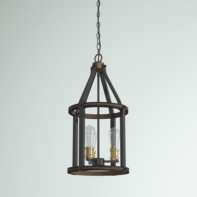 Luminaire suspendu cylindrique 3 lumières Charles, Acajou rustique