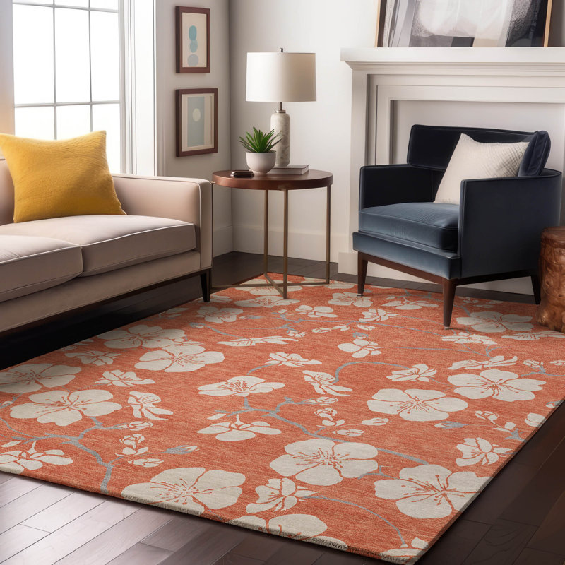 Premium Machine Washable Birchview AMF1032 Floral Rug, Rectangle 3' x 5'