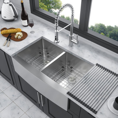 33X21x10 Inch Stainless Steel Sink - Modern And Stylish For Kitchen Decoration Double Bowl Apron 33"X21"X10", Enhances Aesthetics