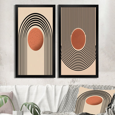 Vortex rétro vintage orange et noir - art moderne 2 pièces Mid-Century