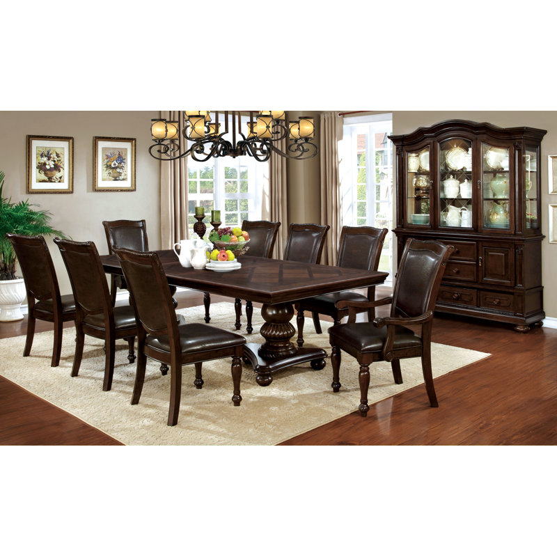 Calie 9-Piece Extendable Dining Table Set, 9 Pieces: Table, 8 Chairs, Brown