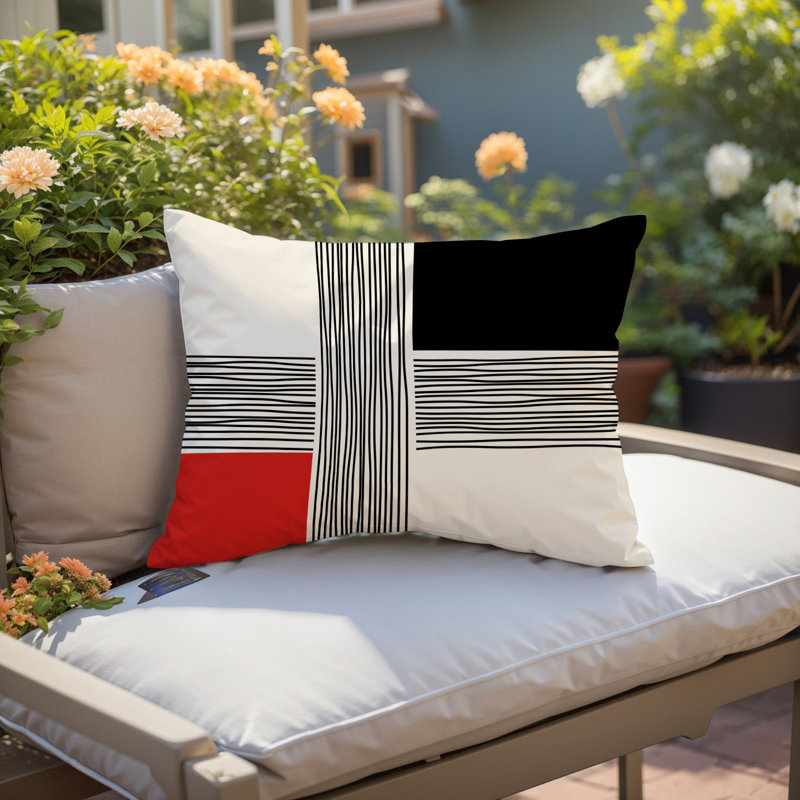 Housse et insert de coussin rectangulaire intérieur / extérieur en polyester filé Cassie, Rouge, H 18 po x l 25 po