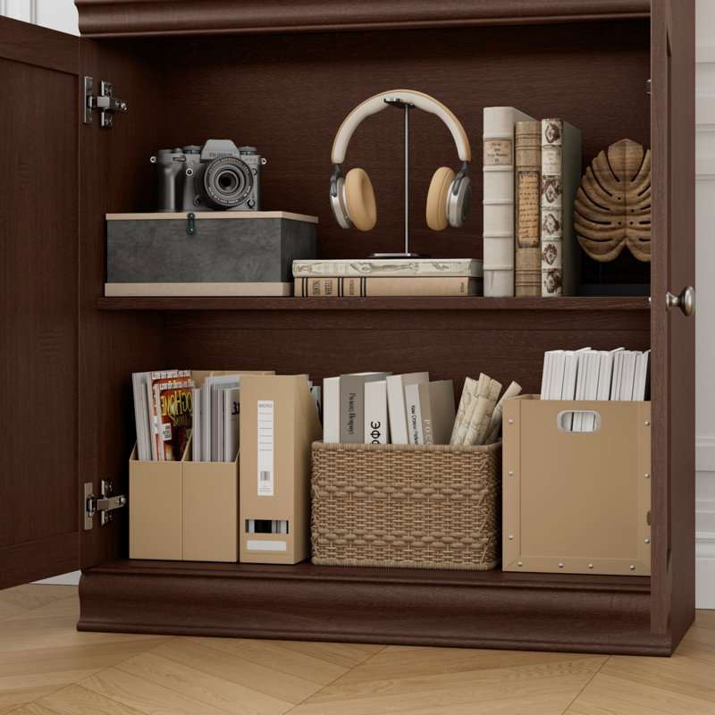 71"h Wood Standard Storage Bookcase With Cabinet (set Of 2), Walnut