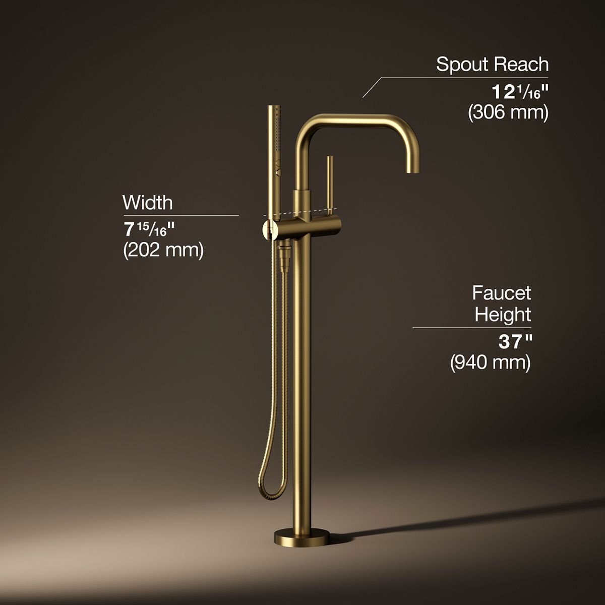 Purist Freestanding Bath Filler Trim, Vibrant Brushed Moderne Brass