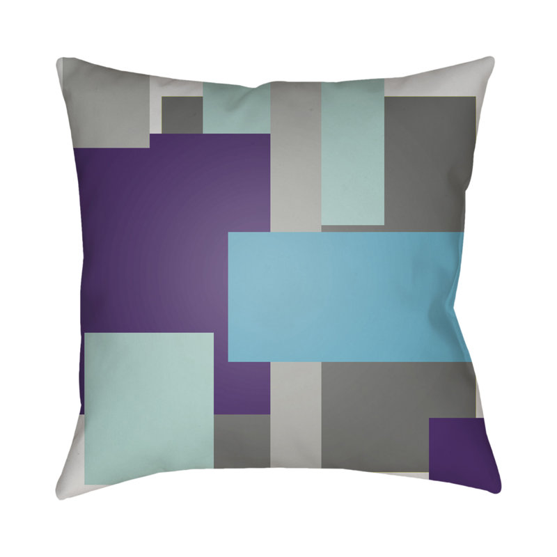 Moderne Geometric Indoor/Outdoor Throw Pillow, 20" H x 20" W x 4" D, Blue / Purple / Grey