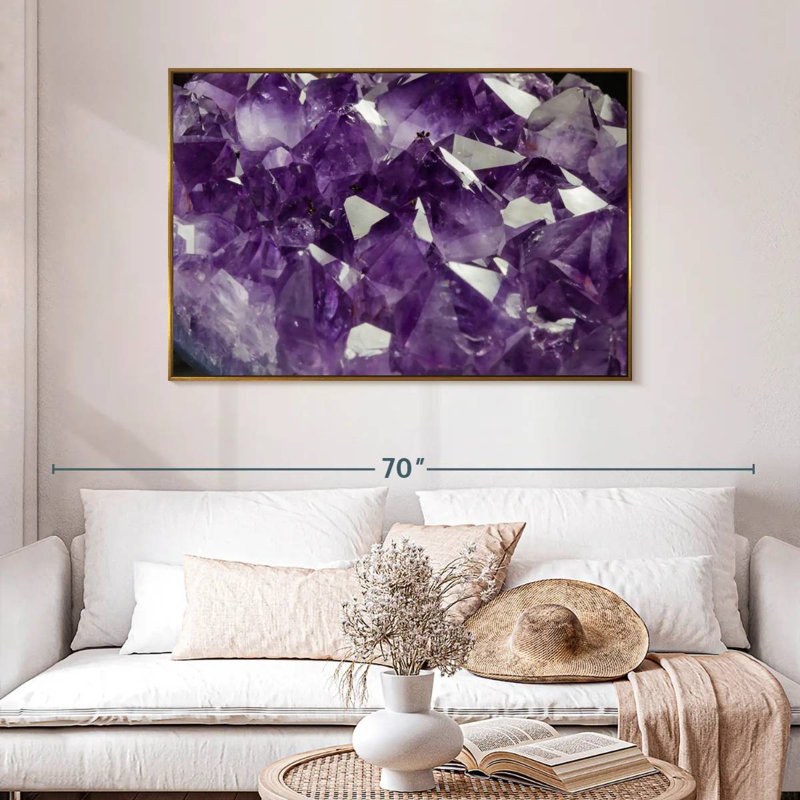Cristal améthyste mauve, 46 po x 31 po, Cadre flottant doré