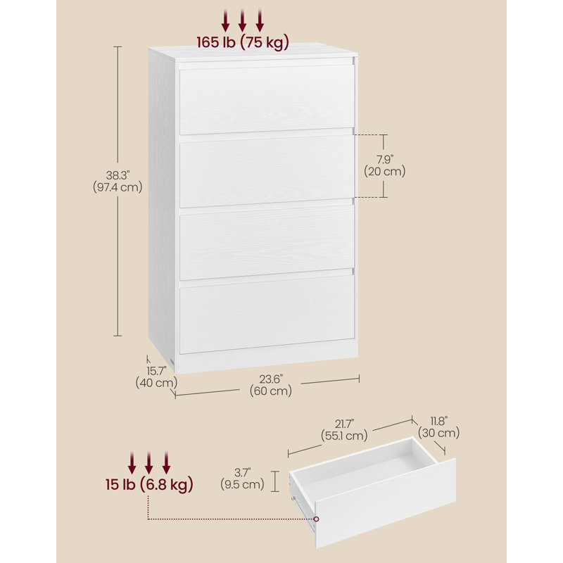 60cm W 4 - Drawer Chest of Drawers, Snow White