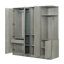 Armoire 4 portes avec tablettes, tiroirs et miroir pleine grandeur, gris-1254520012