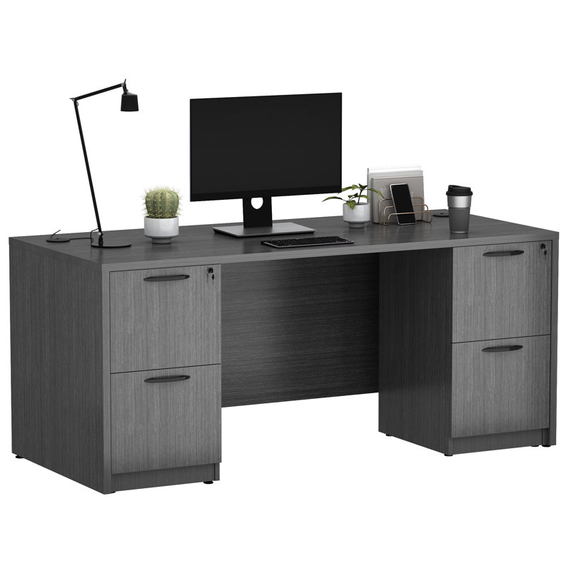 Niosha 66.93" Executive Desk With Mobile File Cabinets, Gray