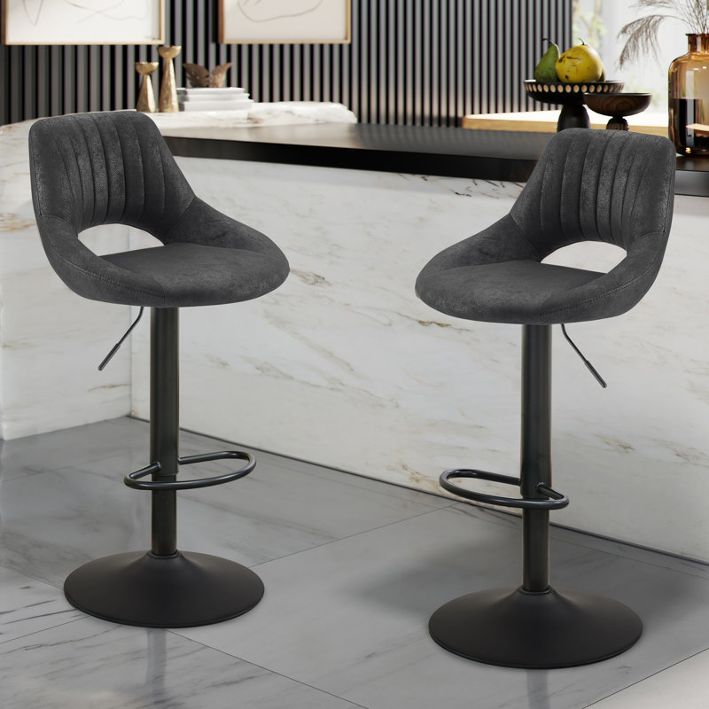 Swivel Upholstered Adjustable Height Counter Stool with Metal Frame, Black