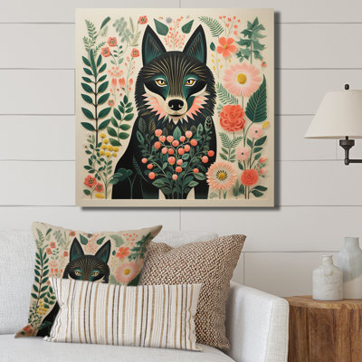 Rose et vert Boho Portrait I - loup, art mural