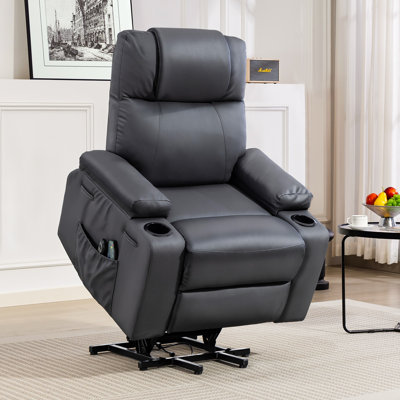 Power Lift Recliner Chair For Elderly With Massage & Heat, 160° Adjustable Pu Leather Electric Recliner With Remote,  For Living Room, Bedroom by Latitude Run