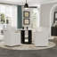48 Inch White Sintered Stone Dining Table With Black Finish Metal Base