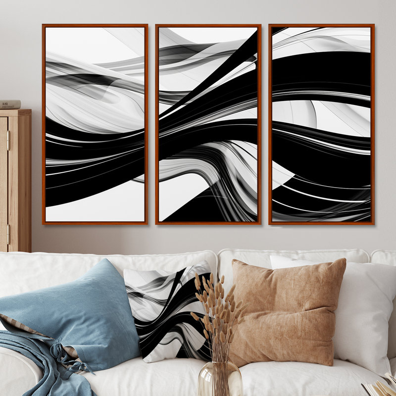 Cytlaly - Ensemble de décorations murales vagues, H 28 po x l 36 po x P 1 po, Cadre flottant brun