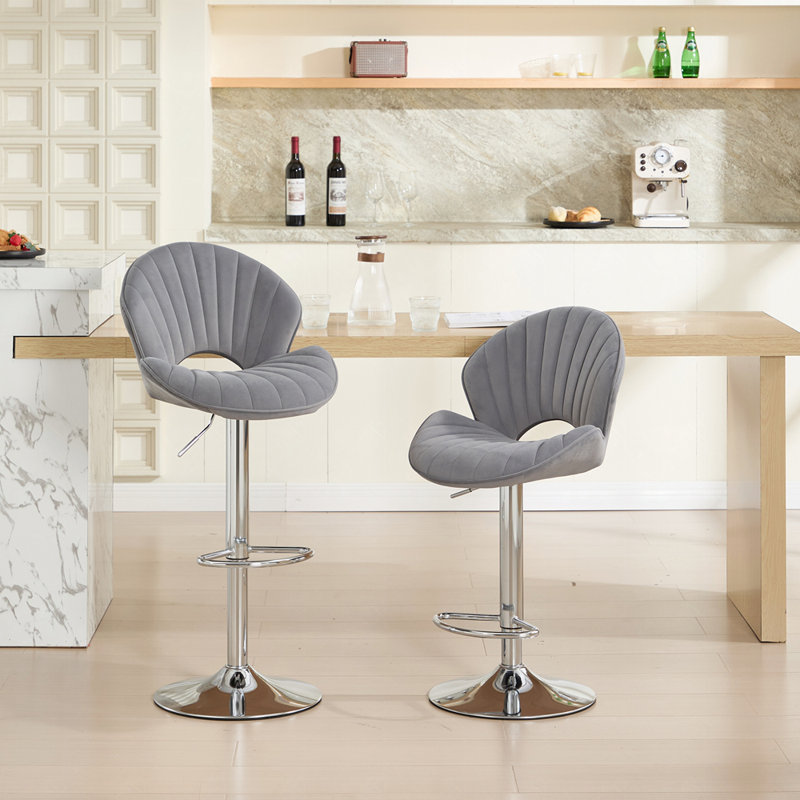 Ensemble de 2 tabourets réglables à hauteur de comptoir avec dossier et repose-pieds - Revêtement en tissu durable, Gris