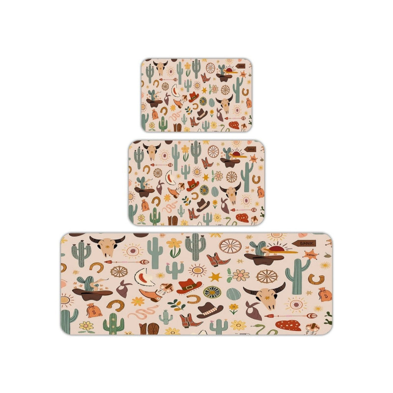 Ensemble de 3 tapis de cuisine Western Cactus Cowboy pour salle de bain, thème désert
