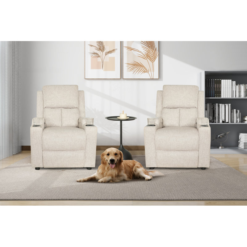 30.71'' Ultra-Comfortable Modern Recliner with Push-Back Mechanism, Dual USB Ports, and Cup Holders, Beige